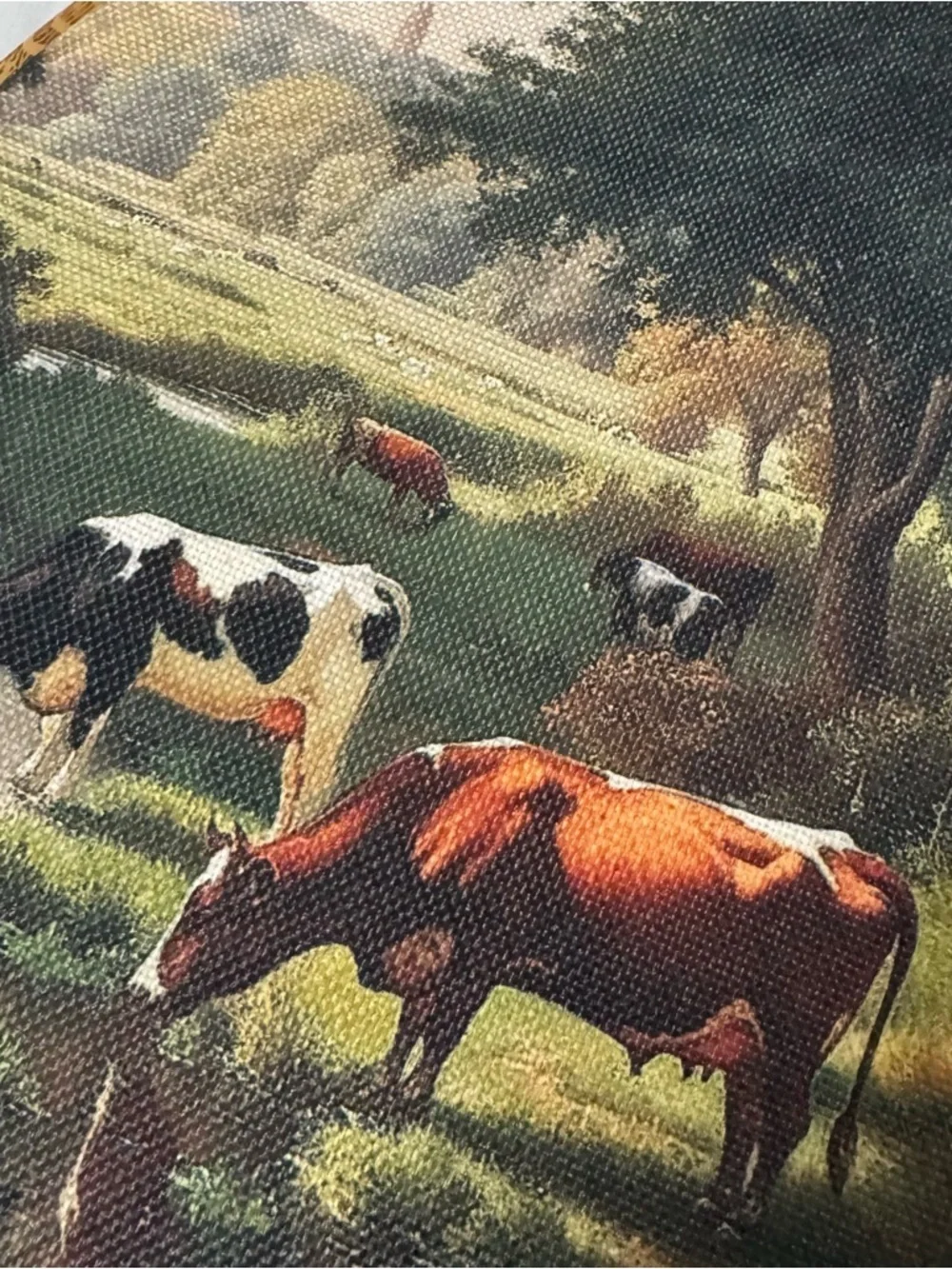 Paintings of (2) Pastoral Country Landscape Scenery Wall Art Decor Cows Oval EUC